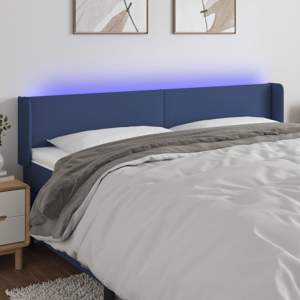 [3122984] Zagłówek do łóżka z LED, niebieski, 203x16x78/88 cm, tkanina