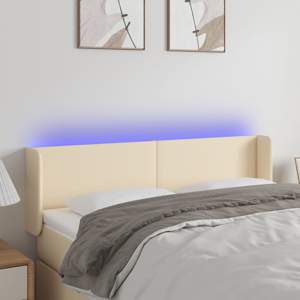 [3122959] Zagłówek do łóżka z LED, kremowy, 147x16x78/88 cm, tkanina