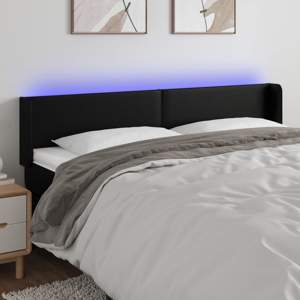 [3123064] Zagłówek do łóżka z LED, czarny, 203x16x78/88cm, sztuczna skóra