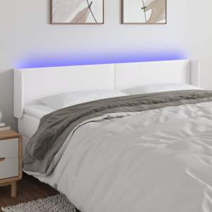 [3123053] Zagłówek do łóżka z LED, biały, 163x16x78/88 cm, sztuczna skóra