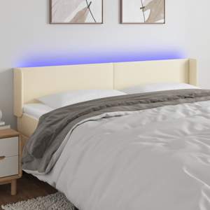 [3123066] Zagłówek do łóżka z LED, kremowy, 203x16x78/88cm sztuczna skóra