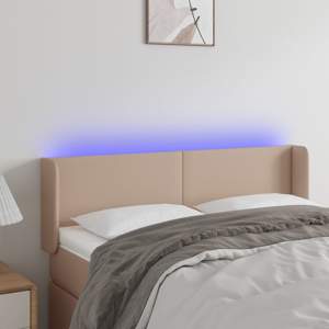 [3123051] Zagłówek do łóżka z LED, cappuccino, 147x16x78/88 cm, ekoskóra