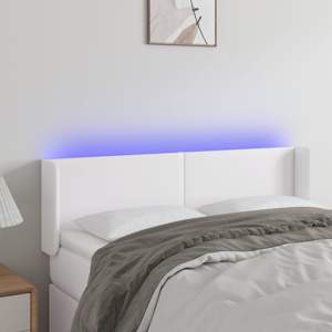 [3123047] Zagłówek do łóżka z LED, biały, 147x16x78/88 cm, sztuczna skóra