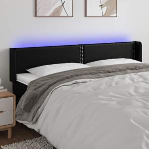 [3123204] Zagłówek do łóżka z LED, czarny, 203x16x78/88cm, sztuczna skóra
