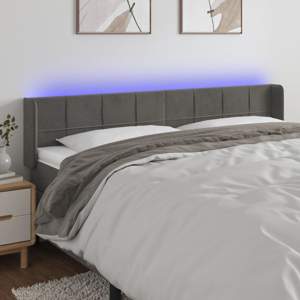 [3123303] Zagłówek do łóżka z LED, ciemnoszary, 203x16x78/88 cm, aksamit
