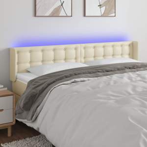 [3123334] Zagłówek do łóżka z LED, kremowy 163x16x78/88 cm sztuczna skóra