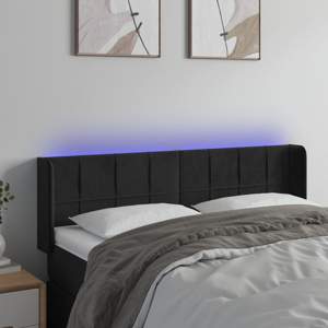 [3123286] Zagłówek do łóżka z LED, czarny, 147x16x78/88 cm, aksamit