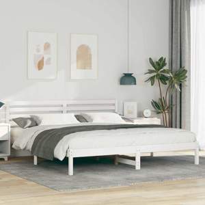 [872276] Ramka łóżka Z zagłówkiem Biały 200 x 200 cm Lite drewno sosnowe