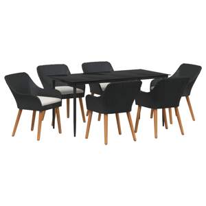 [3261667] Zestaw do jadalni w ogrodzie 7 szt. Czarny polirattan