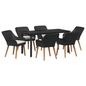 [3261674] Zestaw do jadalni w ogrodzie 7 szt. Czarny polirattan