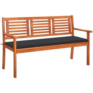 [3060996] 3-os. ławka ogrodowa z poduszką, 150 cm, lity eukaliptus