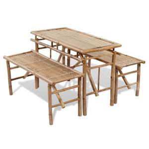 [41502] Stół biesiadny z 2 ławkami, 100 cm, bambus