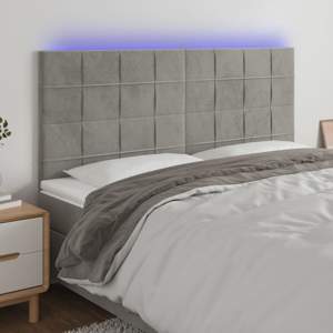 [3122484] Zagłówek do łóżka z LED, jasnoszary, 180x5x118/128 cm, aksamit