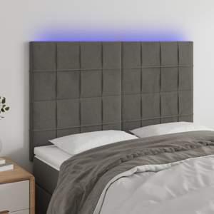 [3122473] Zagłówek do łóżka z LED, ciemnoszary, 144x5x118/128 cm, aksamit