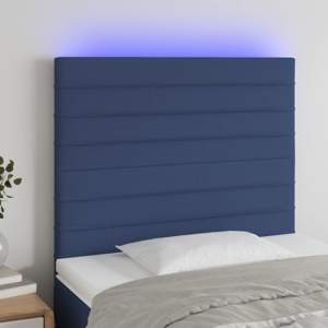 [3122560] Zagłówek do łóżka z LED, niebieski, 100x5x118/128 cm, tkanina