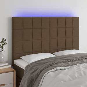 [3122425] Zagłówek do łóżka z LED ciemnobrązowy 144x5x118/128 cm tkanina