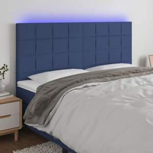 [3122452] Zagłówek do łóżka z LED, niebieski, 200x5x118/128 cm, tkanina