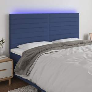[3122576] Zagłówek do łóżka z LED, niebieski, 160x5x118/128 cm, tkanina