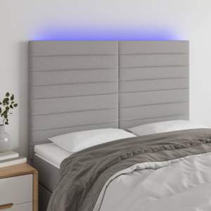 [3122562] Zagłówek do łóżka z LED, jasnoszary, 144x5x118/128 cm, tkanina
