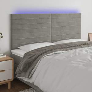 [3122618] Zagłówek do łóżka z LED, jasnoszary, 160x5x118/128 cm, aksamit