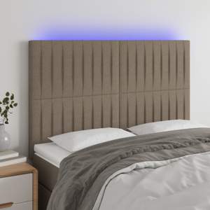 [3122664] Zagłówek do łóżka z LED, taupe, 144x5x118/128 cm, tkanina