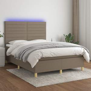 [3135513] Łóżko kontynentalne z materacem, taupe, 140x190 cm, tkanina