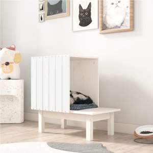 [822453] Domek dla kota, biały, 60x36x60 cm, lite drewno sosnowe