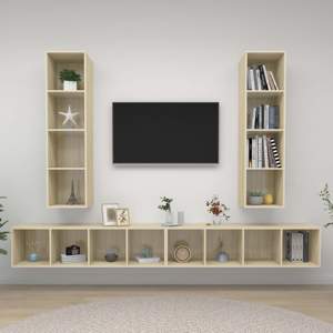[3079892] Wiszące szafki TV, 4 szt., dąb sonoma, płyta wiórowa
