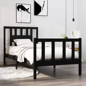 [3104092] Rama łóżka, czarna, lite drewno, 75x190 cm, pojedyncza
