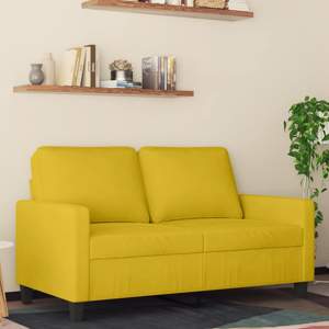 [359195] Sofa 2-osobowa, żółta, 120 cm, tapicerowana aksamitem