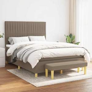 [3137313] Łóżko kontynentalne z materacem, taupe, tkanina, 140x190 cm