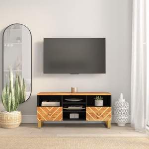 [356801] Szafka pod TV, brązowo-czarna 100x33,5x46 cm, lite drewno mango