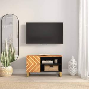 [356798] Szafka pod TV, brązowo-czarna 80x31,5x46 cm, lite drewno mango