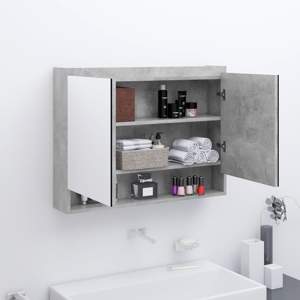 [331535] Szafka łazienkowa z lustrem, 80x15x60 cm, MDF, szarość betonu