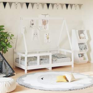 [834457] Rama łóżka dziecięcego, biała, 70x140 cm, drewno sosnowe