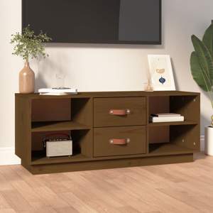 [818228] Szafka pod TV, miodowy brąz, 100x34x40 cm, lite drewno sosnowe