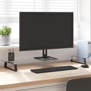 [374230] Podstawka pod monitor, czarna, 100x35x8cm szkło hartowane metal