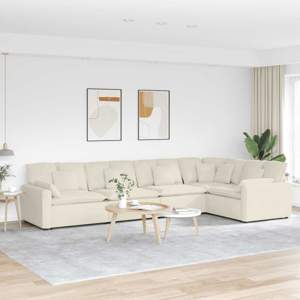 [3321335] Sofa modułowa z poduszkami aksamitna kremowa