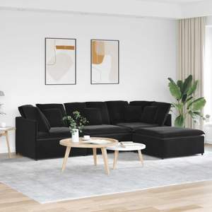 [3321314] Sofa modułowa z podnóżkiem i poduszkami aksamitna czerń