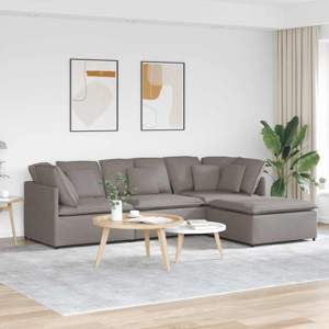 [3321302] Sofa modułowa z podnóżkiem i poduszkami Tkanina Taupe
