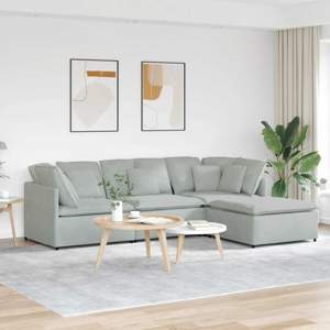 [3321309] Sofa modułowa z podnóżkiem i poduszkami Velvet Light Grey