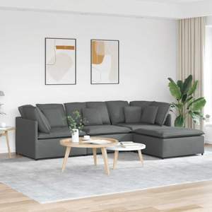 [3321298] Sofa modułowa z podnóżkiem i poduszkami Tkanina Ciemnoszara