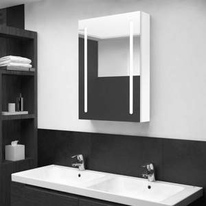 [326501] Szafka łazienkowa z lustrem i LED, lśniąca biel, 50x13x70 cm