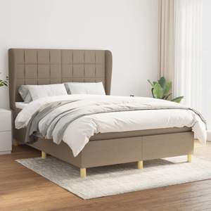 [3128521] Łóżko kontynentalne z materacem, taupe, tkanina, 140x190 cm