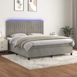 [3136257] Łóżko kontynentalne z materacem i LED, szare 180x200cm, aksamit