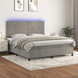 [3136191] Łóżko kontynentalne z materacem i LED, szare 160x200cm, aksamit