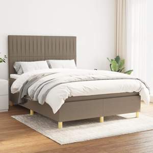 [3142493] Łóżko kontynentalne z materacem, taupe, tkanina, 140x190 cm