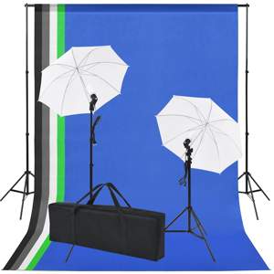 [190206] Sprzęt do studia fotograficznego: tło 5 kolorów i 2 parasolki