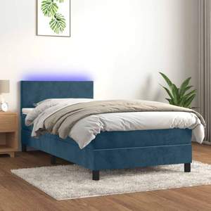 [3134259] Łóżko kontynentalne, materac i LED, niebieski aksamit 90x190 cm
