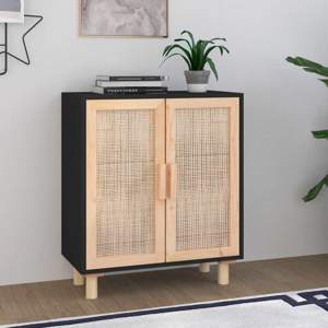 [345631] Komoda, czarna, 60x30x70 cm, lita sosna i naturalny rattan